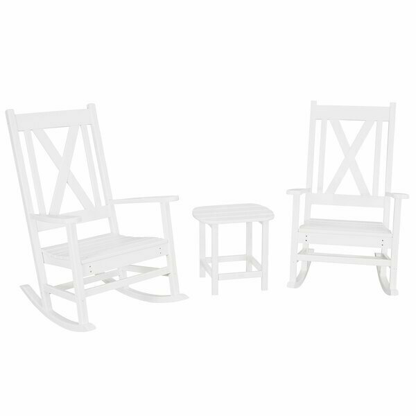 Polywood Braxton White Patio Set with Rocking Chairs and South Beach Table 633PWS4731WH